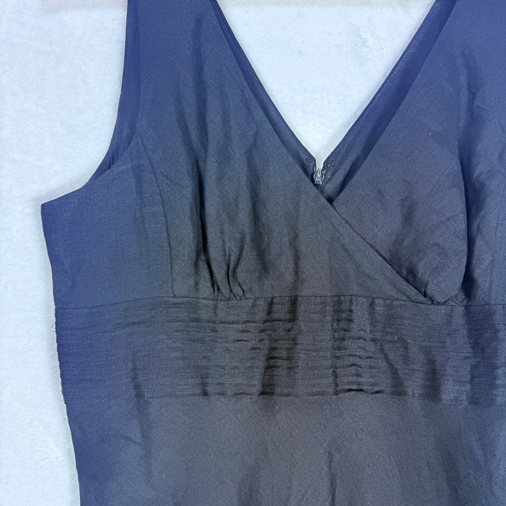 J.Crew Black 100% Linen Sleeveless V-Neck Empire Midi Fit and Flare Dress Sz 12 - Picture 4 of 8